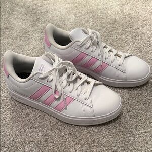 adidas Women’s White Sneakers with Light Pink Stripes